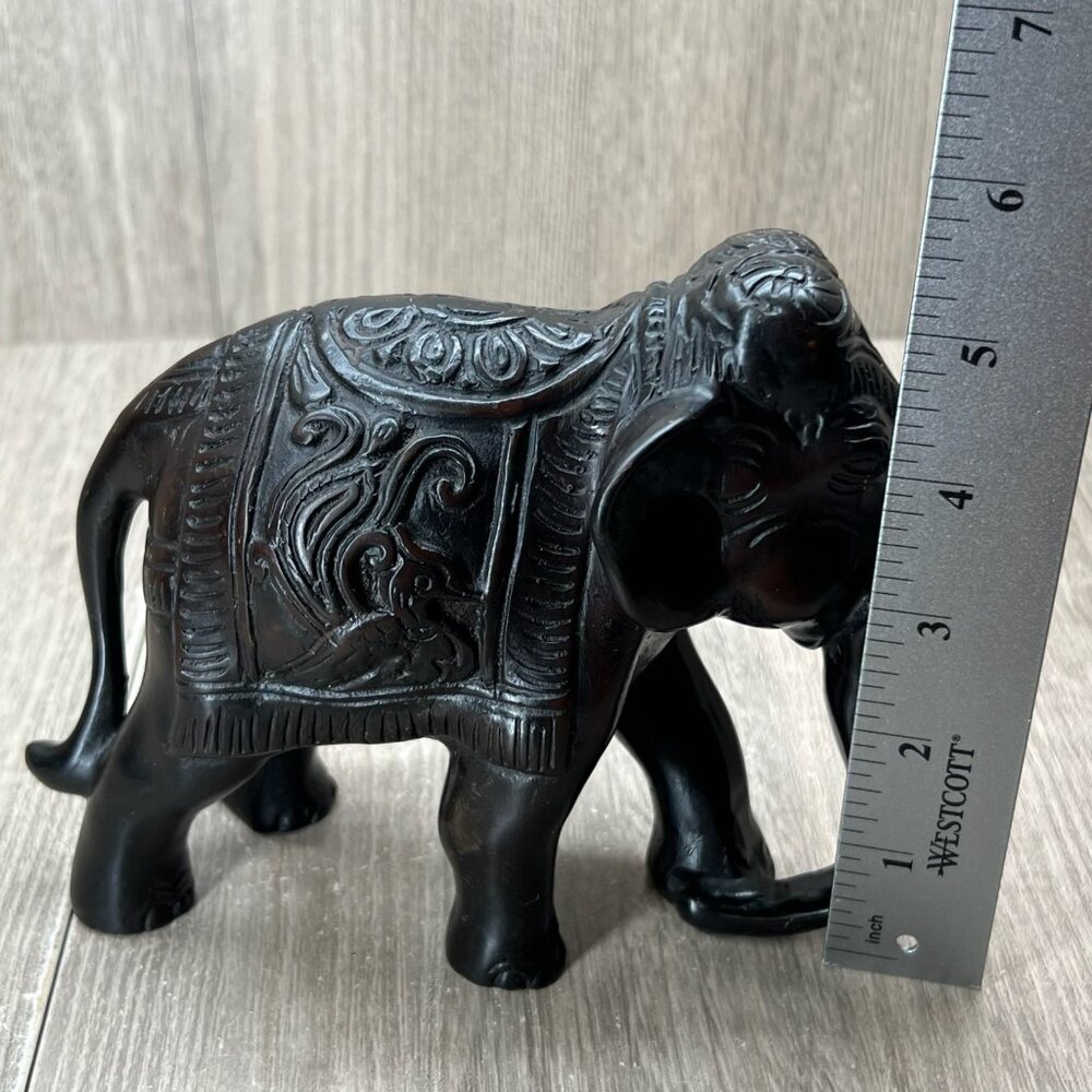 Blac Carved Elephant Figurine Statue Home Decor Lucky Charm Collectible - Picture 12 of 13